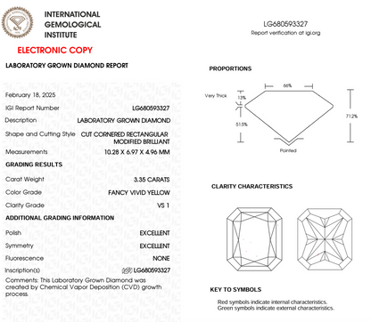 3.35 Ct Radiant Cut Fancy Yellow Lab-Grown Diamond, VS1, IGI