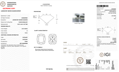 2.03 CT Cushion Cut Lab Grown Diamond D VVS2 IGI Certified | Lab Created Diamond for Rings