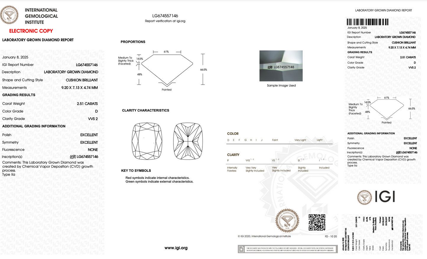 2.51 CT Cushion Cut Lab Grown Diamond D VVS2 IGI Certified | Lab Created Diamond for Rings