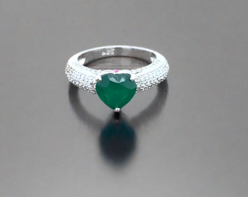 Heart-Shape Emerald Ring / 14k Solitaire Emerald Ring / Promise Ring / 14k Gold Stackable Emerald Ring Fine Jewelry - JayKrishna Diamond