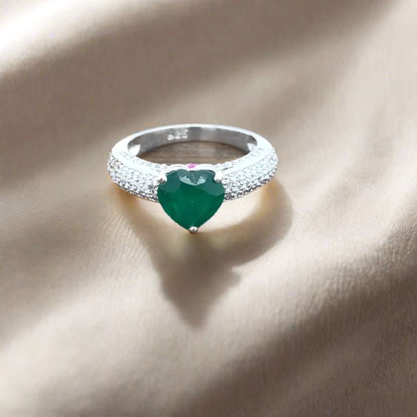 Heart-Shape Emerald Ring / 14k Solitaire Emerald Ring / Promise Ring / 14k Gold Stackable Emerald Ring Fine Jewelry - JayKrishna Diamond