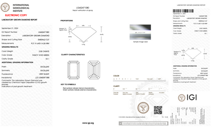 2.55 Carat Emerald-Cut Lab-Grown Green Diamond – IGI Certified Ethical Gemstone for Custom Jewelry