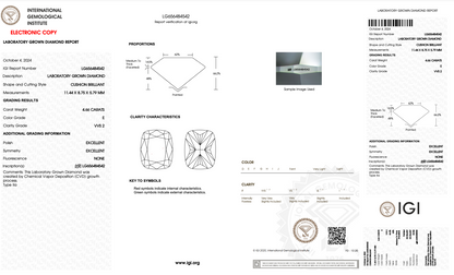 4.66 CT Cushion Cut Lab Grown Diamond E VVS2 IGI Certified | Lab Created Diamond for Rings