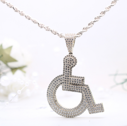 Dazzling Mobility Sterling Silver Wheelchair Charm Pendant with Round Diamond Accent - JayKrishna Diamond