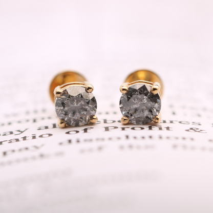 Natural Grey Salt and Pepper Brilliant Round Shape Diamond Earrings - JayKrishna Diamond