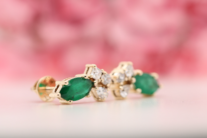 Emerald Green Marquise Cut Beautiful Fancy Earrings - JayKrishna Diamond
