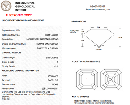 3 Carat Asscher Cut Lab Created Diamond | IGI Certified