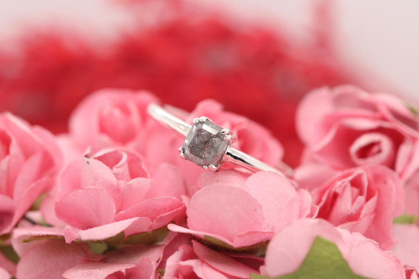 14k white gold salt and pepper diamond mounting ring - JayKrishna Diamond