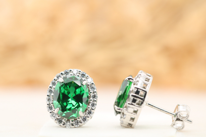 Mesmerizing marvel exquisite oval green onyx gemstone earrings - JayKrishna Diamond