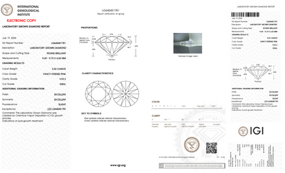 3.53 CT Round Cut Lab Grown Diamond Fancy Pink VVS2 IGI Certified | Lab Created Diamond for Rings