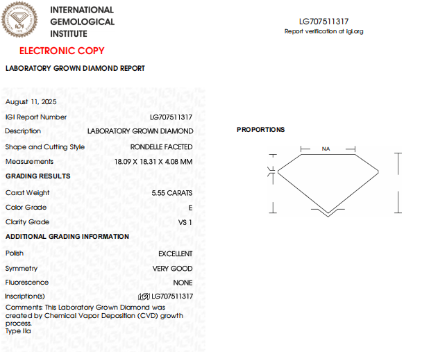 5.55 CT Lab Grown Diamond Ring | IGI Certified
