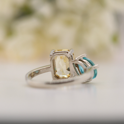 Toi Et Moi Pear And Emerald Cut Beautiful Gemstone Ring - JayKrishna Diamond