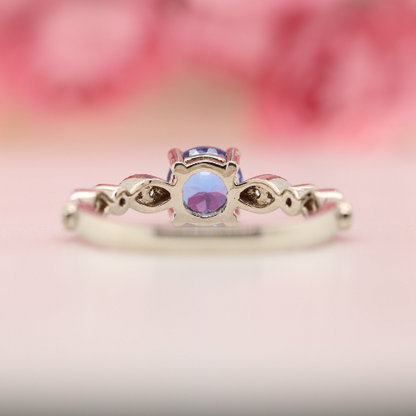 Oval Tanzanite Ring with Accented Diamond, Solid Gold Gemstone Engagement Rings for Women, Dainty Solitaire Ring, December Birthstone Band - JayKrishna Diamond
