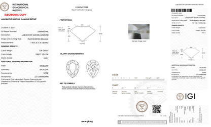 1.05 CT Pear Cut Fancy Color Lab Grown CVD Diamond VVS2 IGI Certified | Lab Created Diamond for Rings