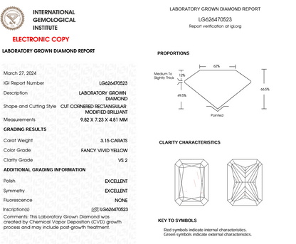 3.15 Carat Radiant-Cut Fancy Intense Yellow Lab-Grown Diamond – IGI Certified Ethical Gemstone for Custom Jewelry