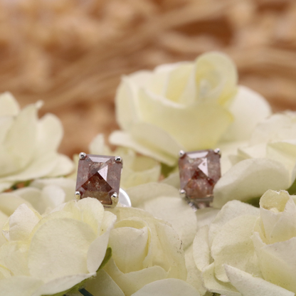Natural Red Rustic Emerald Shape Real Diamond Prong Set Earrings | Galaxy Diamond Earrings | Gift For Wife | Gift For Sister | Gift For Boyfriend | Birthday Gift - JayKrishna Diamond
