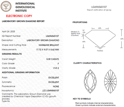 5 CT Marquise Lab Grown Diamond for Necklace | IGI Certified | Best for Anniversary Gift | Best Gift for Wife