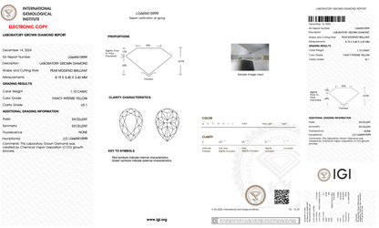 1.10 CT Pear Cut Fancy Color Lab Grown CVD Diamond VS1 IGI Certified | Lab Created Diamond for Rings