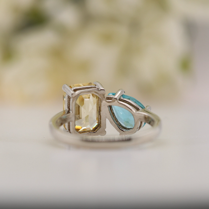 Toi Et Moi Pear And Emerald Cut Beautiful Gemstone Ring - JayKrishna Diamond