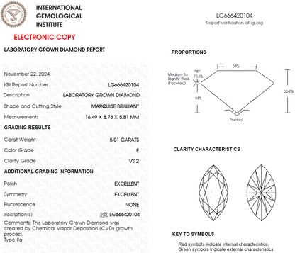 5 CT Marquise Lab Grown Diamond for Necklace or Engagement Ring | Best for Anniversary Gift | Gift for Man | IGI Certified