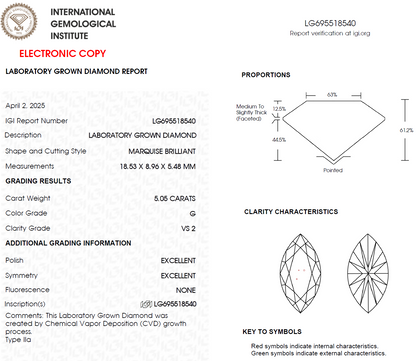 5 CT Marquise Lab Grown Diamond for Necklace or Anniversary Gift | IGI Certified | Gift for Wife