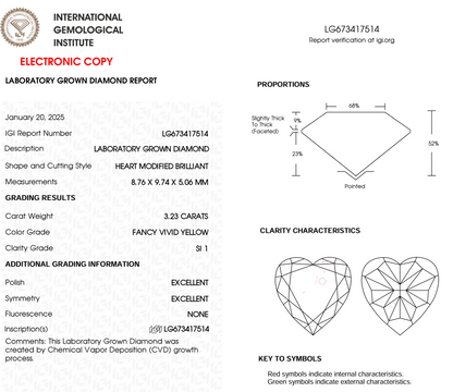3.23ct Heart-Shaped Fancy Yellow Lab Diamond IGI SI1 Ethical Gem