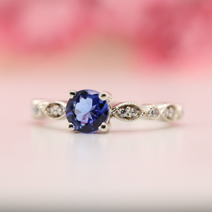Oval Tanzanite Ring with Accented Diamond, Solid Gold Gemstone Engagement Rings for Women, Dainty Solitaire Ring, December Birthstone Band - JayKrishna Diamond