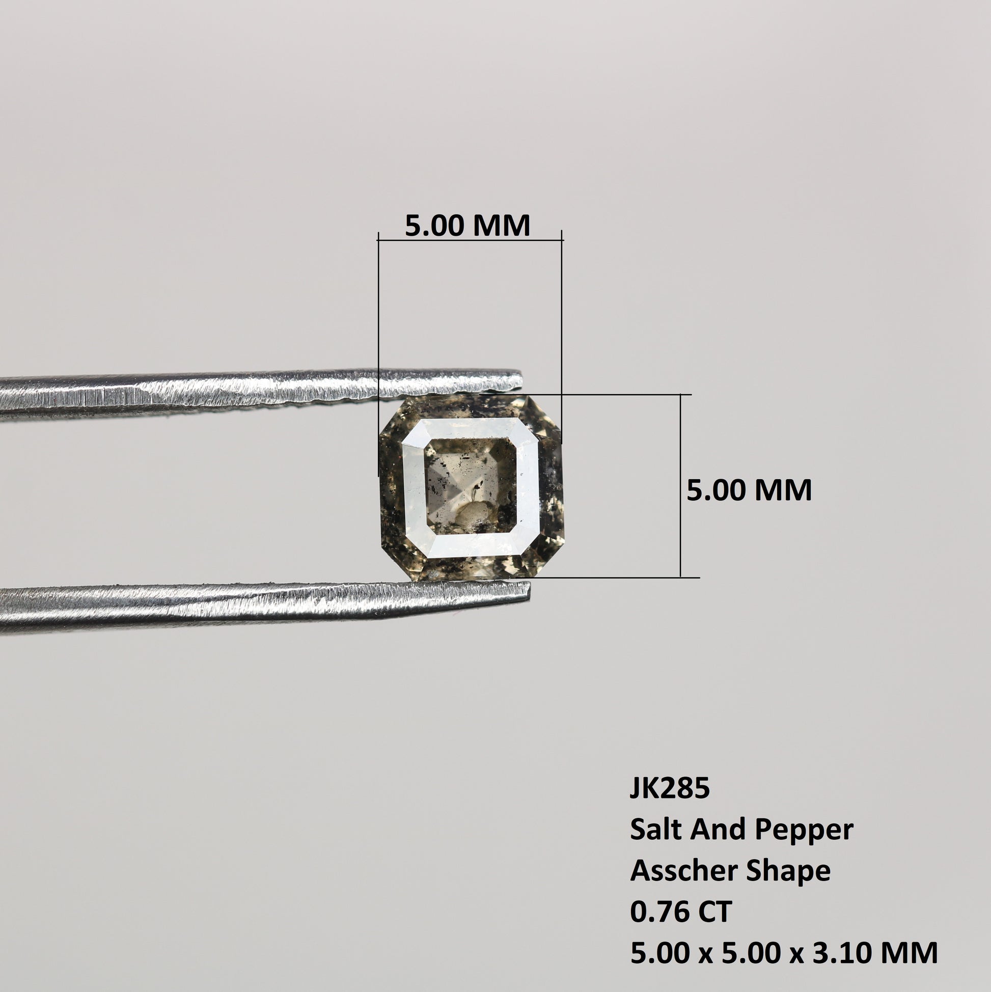 0.76 CT Natural Grey Galaxy Asscher Shape Salt And Pepper Diamond For Her - JayKrishna Diamond