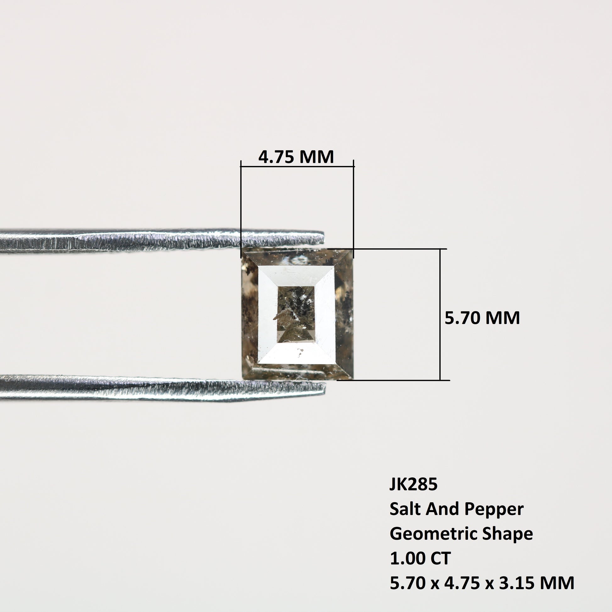 1 CT Natural Grey Galaxy Geometric Square Shape Salt And Pepper Diamond For Her - JayKrishna Diamond