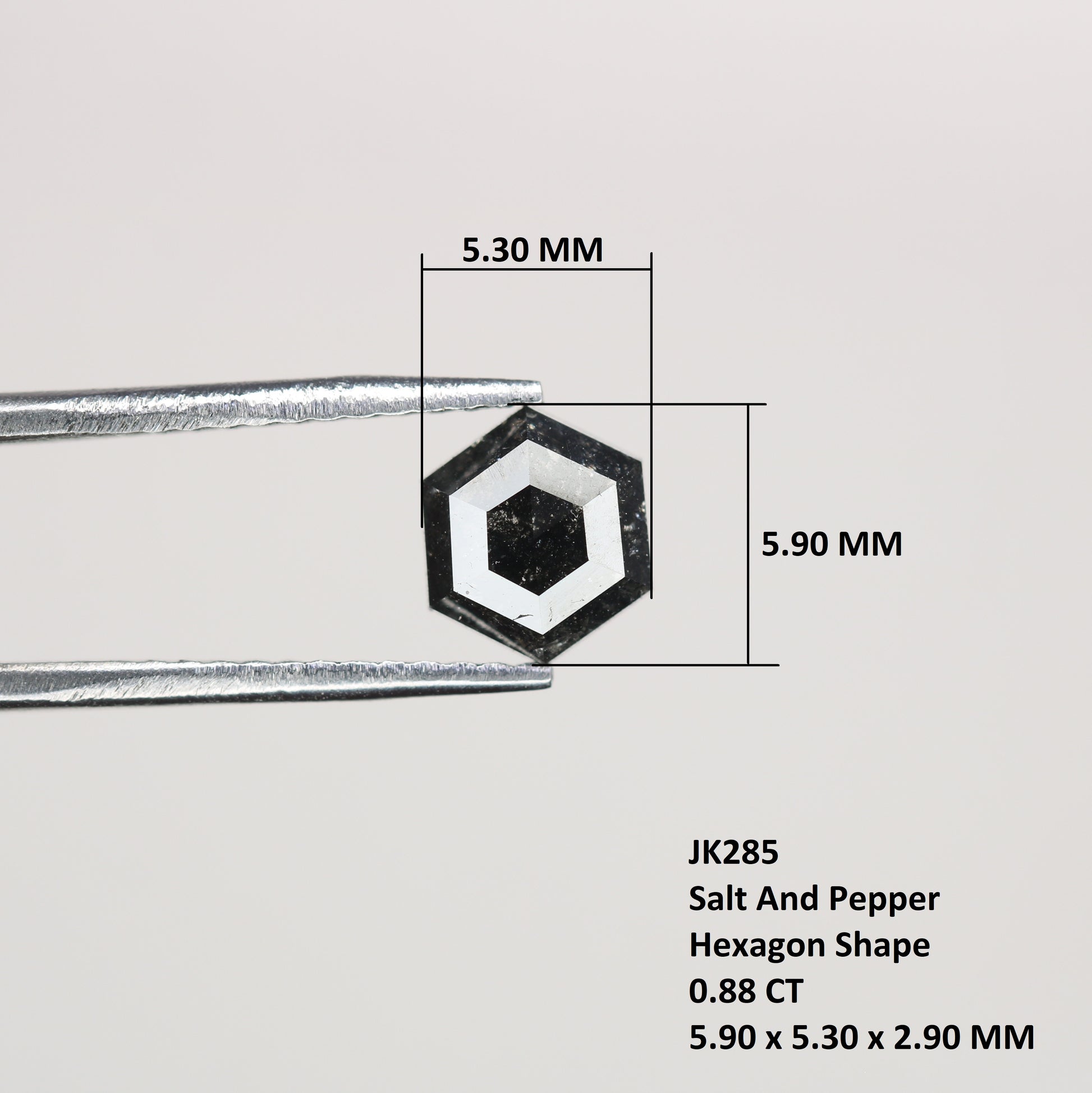 0.88 CT Natural Grey Galaxy Hexagon Shape Salt And Pepper Diamond For Her - JayKrishna Diamond