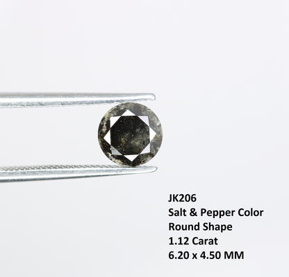 1.12 CT Loose Round Brilliant Cut Fancy Salt And Pepper Natural Diamond For Engagement Ring