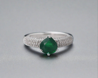 Heart-Shape Emerald Ring / 14k Solitaire Emerald Ring / Promise Ring / 14k Gold Stackable Emerald Ring Fine Jewelry - JayKrishna Diamond