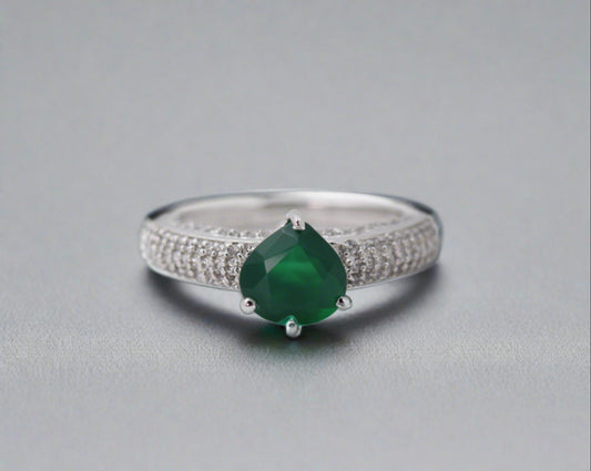 Heart-Shape Emerald Ring / 14k Solitaire Emerald Ring / Promise Ring / 14k Gold Stackable Emerald Ring Fine Jewelry - JayKrishna Diamond