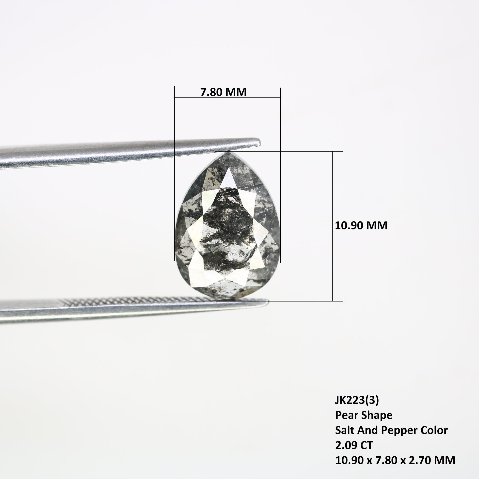 Pear Cut Diamond 2.09 Carat Natural Loose Salt And Pepper Diamond Ring - JayKrishna Diamond