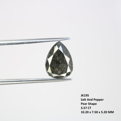 3.57 CT Pear Shape Salt And Pepper Loose Diamond For Engagement Ring - JayKrishna Diamond