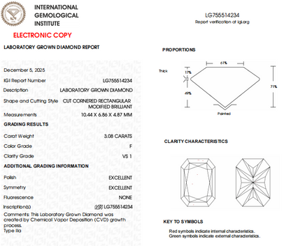 3 CT Radiant Cut Lab Grown Diamond For Fine Jewelry