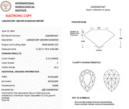 2.12 Carat F-VS2 Pear Rose Cut Lab Grown Diamond | IGI Certified