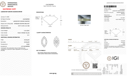 IGI Certified 1.23 Ct Marquise Cut Lab Grown Diamond | Perfect for Engagement Ring