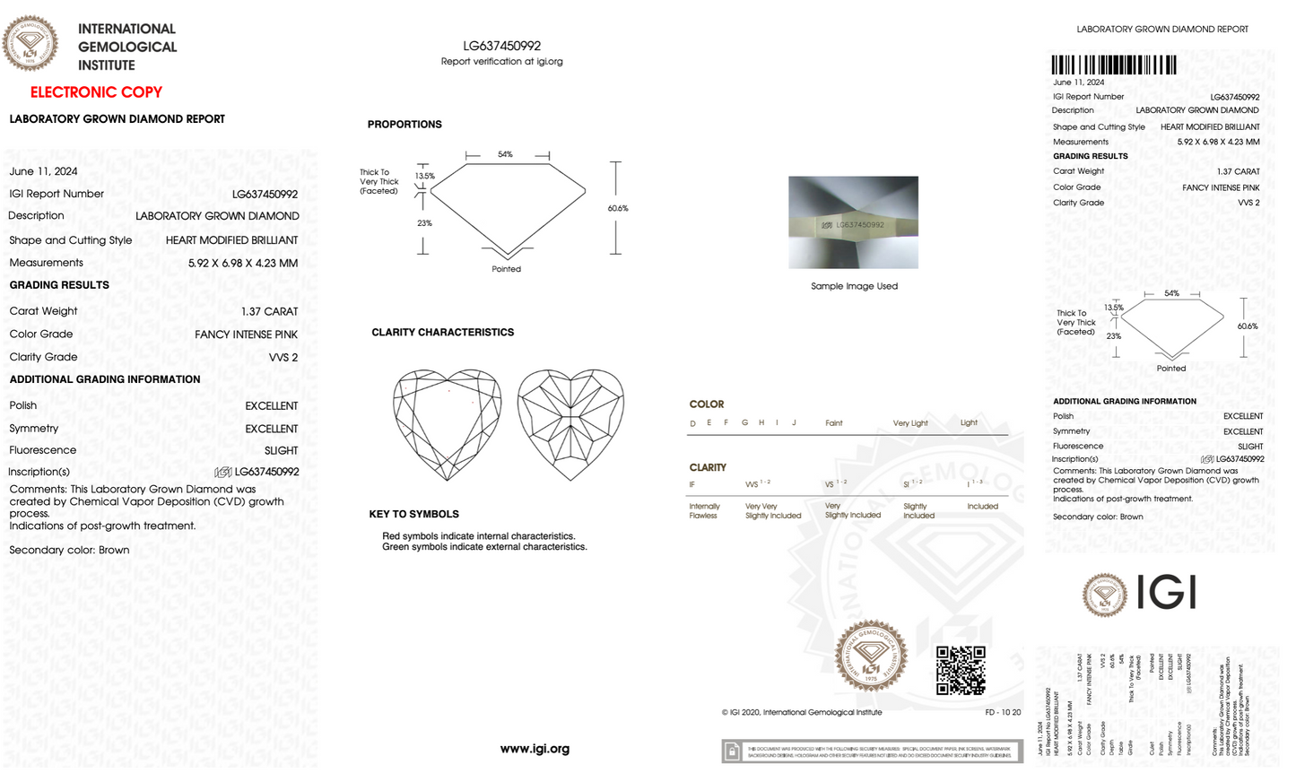 1.37 CT Heart Shape Lab Grown Diamond Fancy Intense Pink Color | IGI Certified | Lab Created Diamond for Jewelry