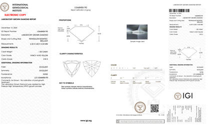 1.00 CT Triangle Cut Lab Grown Diamond Yellow Color | IGI Certified | Diamond for Engagement Ring