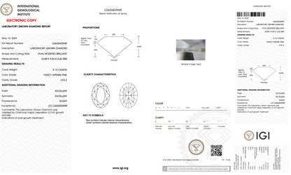 5.13 Carat Fancy Intense Pink Oval Lab Grown Diamond | IGI Certified, VVS2 Clarity, Sustainable Luxury