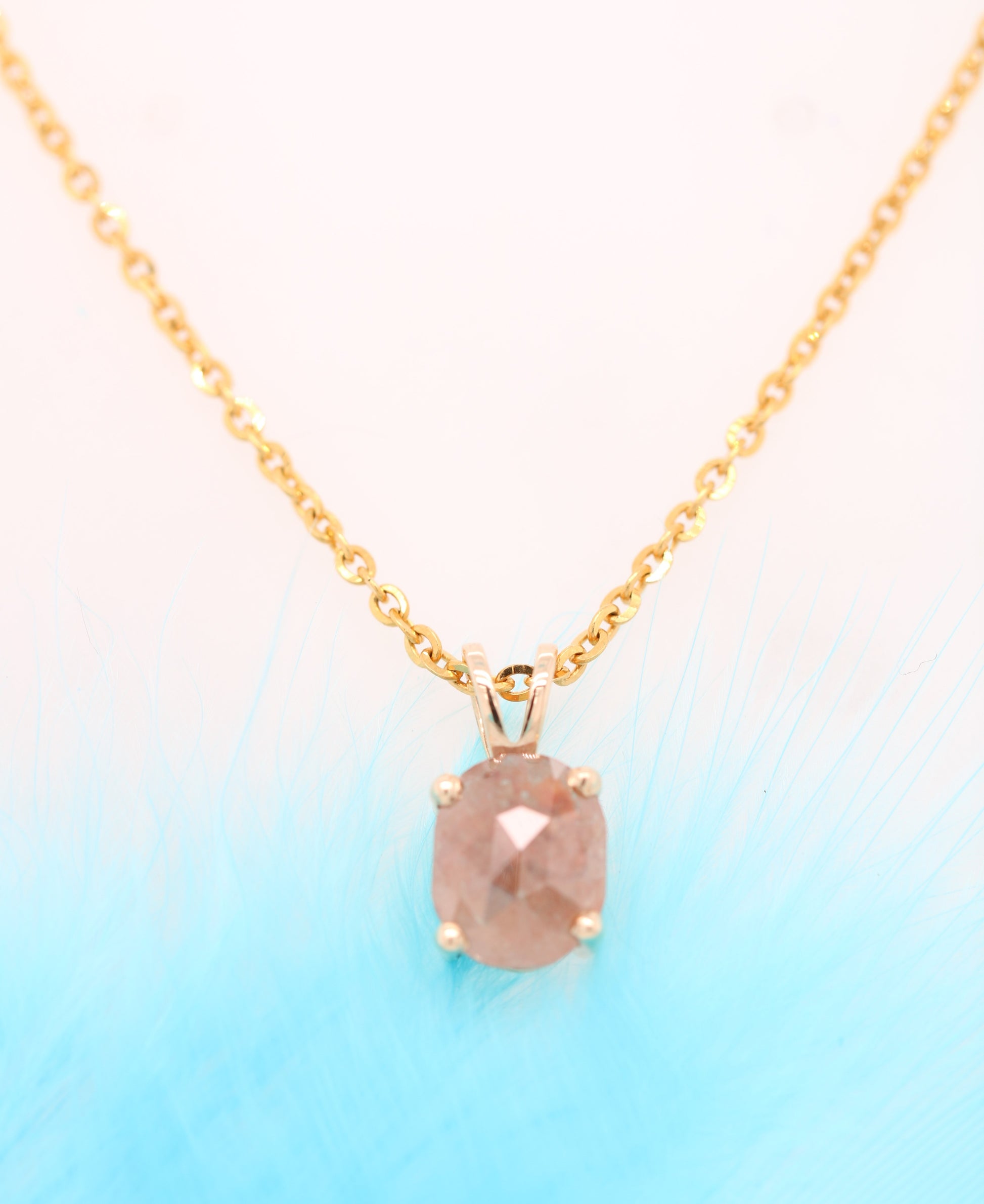 Oval Shape Peach Diamond Pendant with 18K Yellow Gold Chain Necklace For Women - JayKrishna Diamond