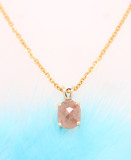 Oval Shape Peach Diamond Pendant with 18K Yellow Gold Chain Necklace For Women - JayKrishna Diamond