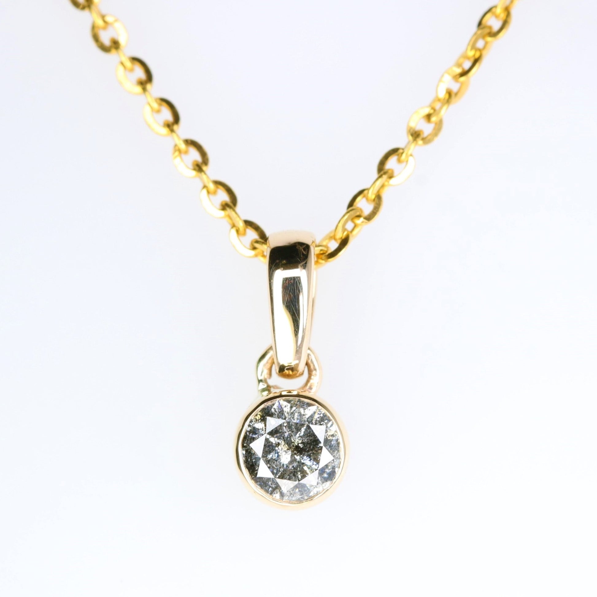 Salt And Pepper Round Brilliant Cut Diamond Pendant Bezel Setting With 10K Gold Chain Necklace For Women - JayKrishna Diamond