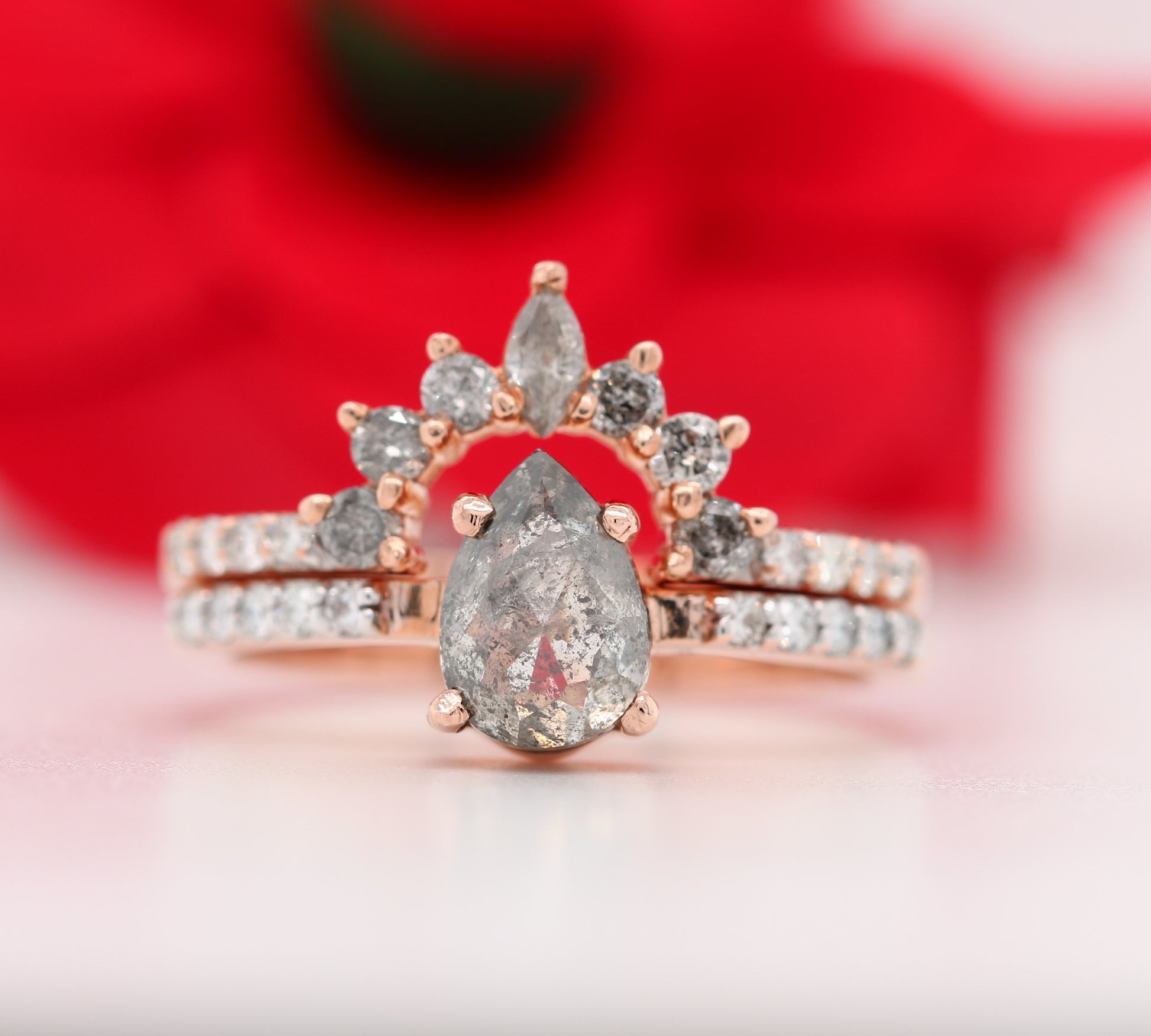Pear Salt and Pepper Diamond Engagement Ring - JayKrishna Diamond