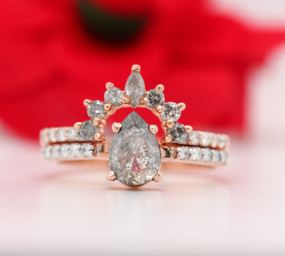 Pear Salt and Pepper Diamond Engagement Ring - JayKrishna Diamond