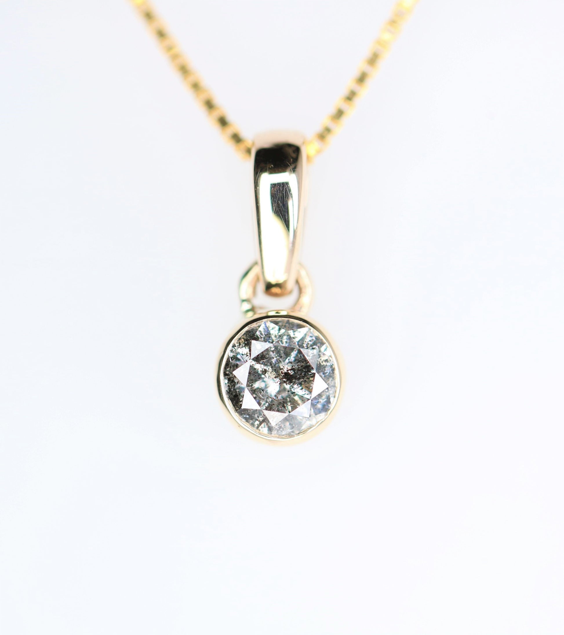Loose Salt And Pepper Diamond Pendant Bezel Setting With 10K Gold Chain Necklace Gift For Her - JayKrishna Diamond