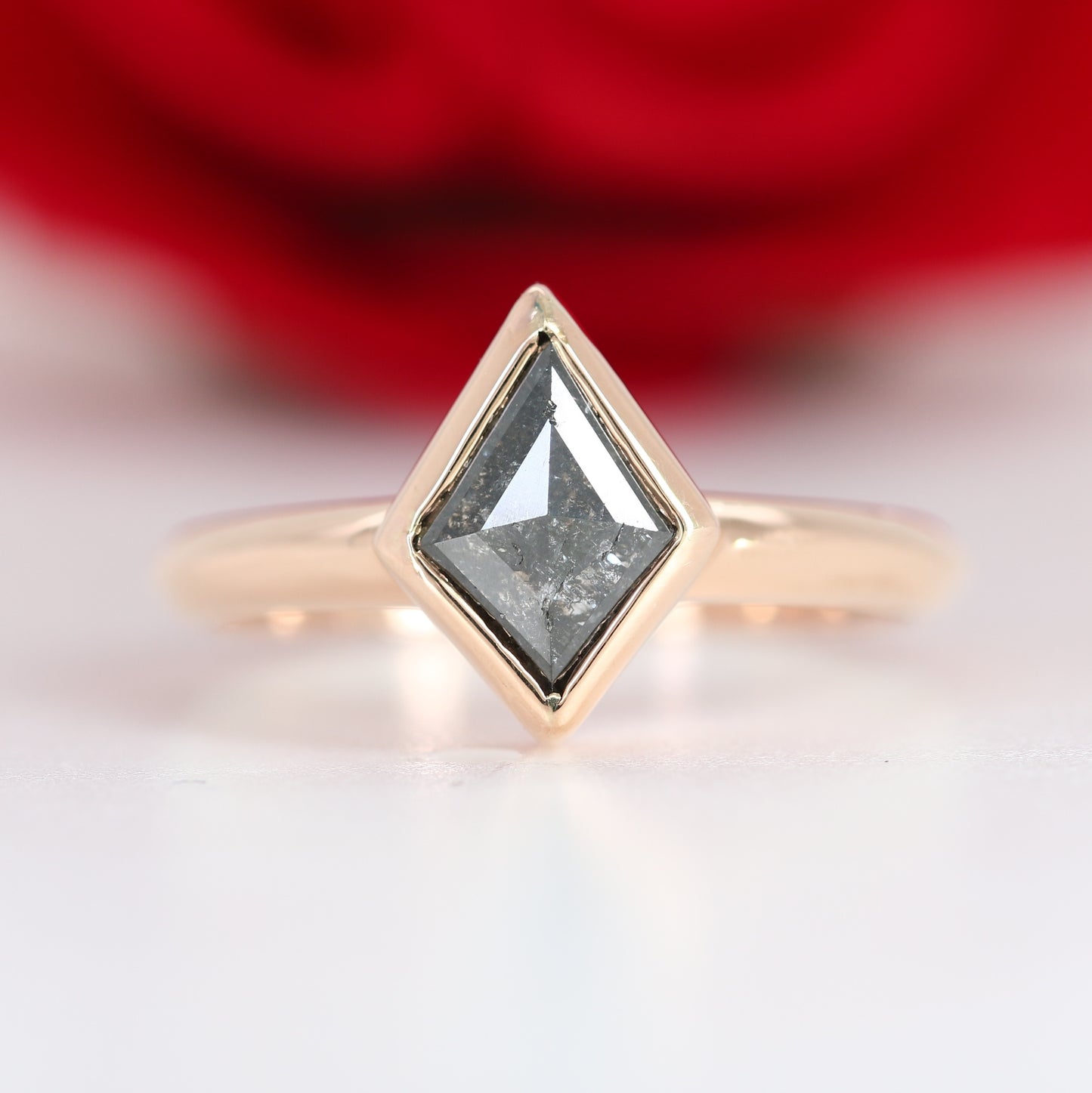 Natural Salt And Pepper 18K Rose Gold Kite Bezel Set Engagement Ring - JayKrishna Diamond