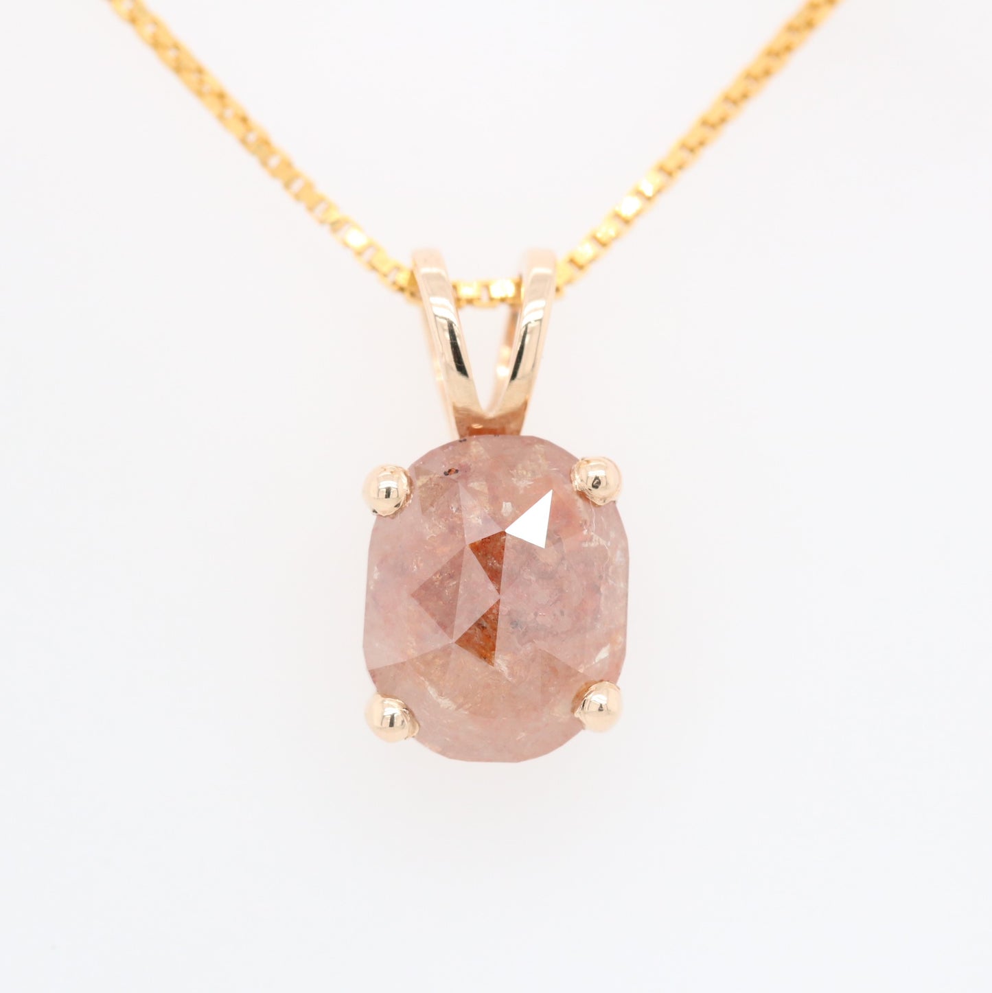 Oval Shape Peach Diamond Pendant with 10K Yellow Gold Pendant With Gold Chain Gift For Her - JayKrishna Diamond