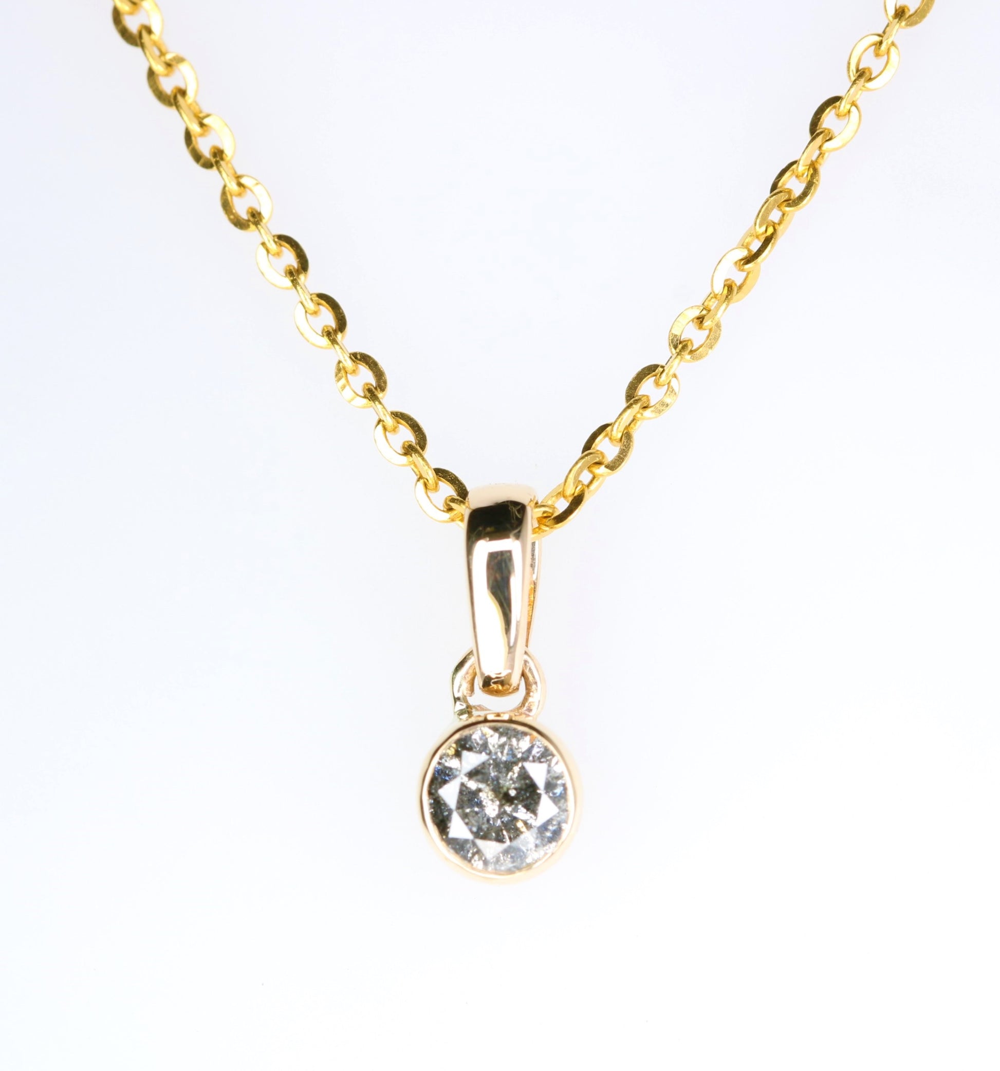 Salt And Pepper Round Brilliant Cut Diamond Pendant Bezel Setting With 10K Gold Chain Necklace For Women - JayKrishna Diamond